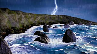 Rain + Thunder + Ocean Waves | Sleep, Study, Relax | Rainstorm White Noise 10 Hours