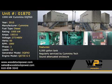 1000 kW Cummins DQFAD - EPA Tier 2 Rated Diesel Generator