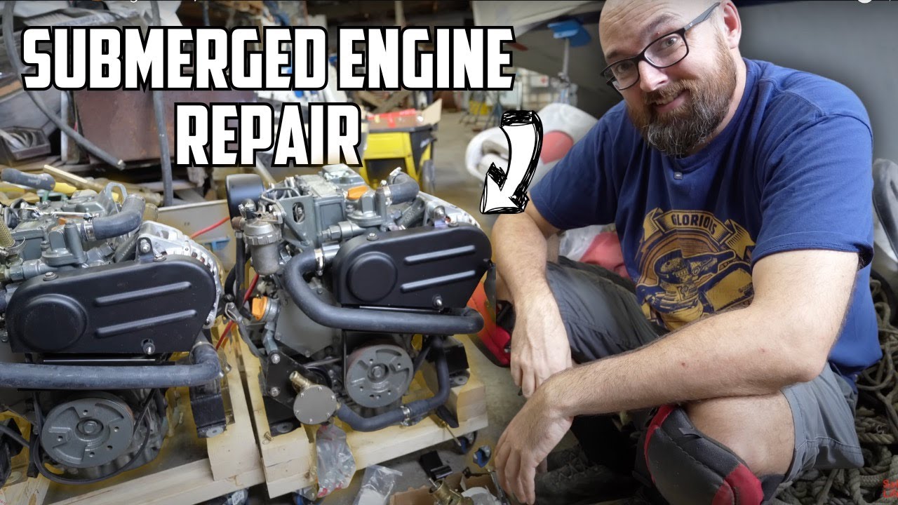 ⛵️ Will our submerged engine run? DIY Hurricane-damaged catamaran Ep617