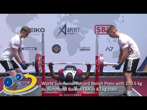 World Sub-Junior Record Bench Press with 170.5 kg by Richmond Baiden FRA in 83 kg class