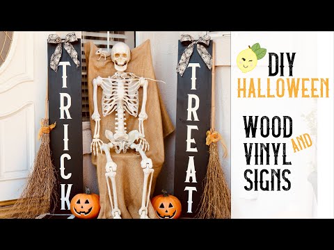 How To Halloween Porch Decor Trick or Treat Signs, A Cricut tutorial, Halloween Yard Decorations