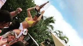 SLS Pool Party in Miami champagne parade in bikinis