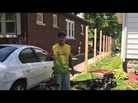 Boundary line fence   CEDAR FENCING,  PROCESS, BEFORE AND AFTER, HOW TO