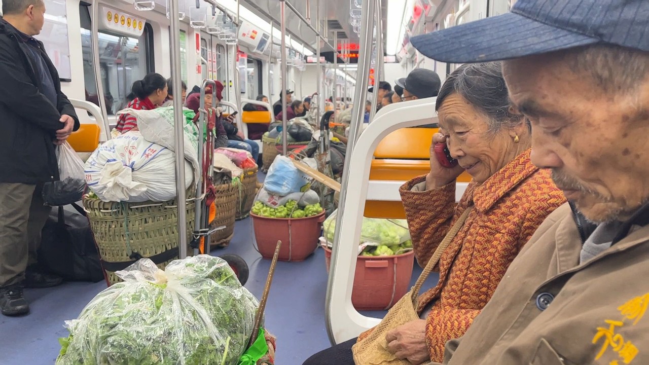 Farmers on the Subway. 6 AM, China