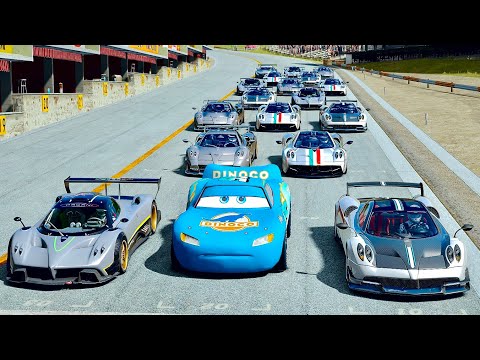 Lightning McQueen Dinoco vs Pagani Hypercars at Highlands