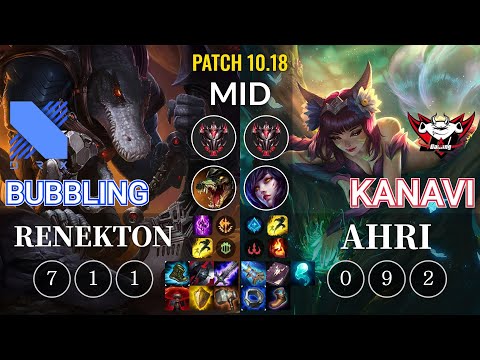 DRX Bubbling Renekton vs JDG Kanavi Ahri Mid - KR Patch 10.18