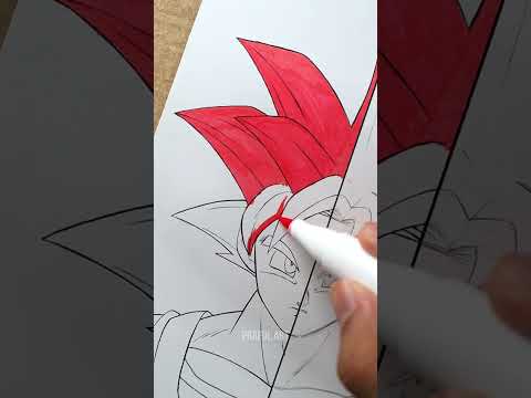 Drawing ✨Goku Super Saiyan God✨ in 1 hour vs. 10 hours 😳 #shorts