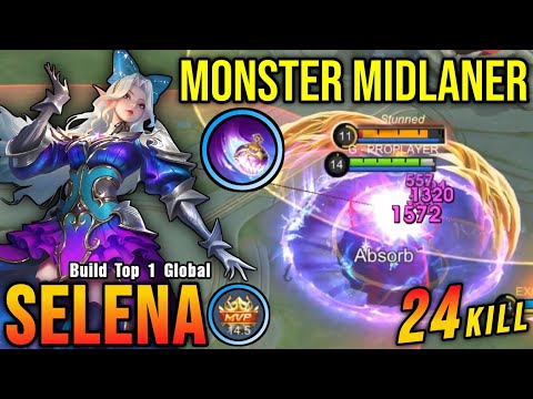 24 Kills!! Selena Zenith Real Monster Midlaner!! - Build Top 1 Global Selena ~ MLBB