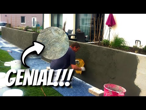 Geniale Wandgestaltung - rießiges Hochbeet mit fugenloser Schieferstein Optik verkleiden!