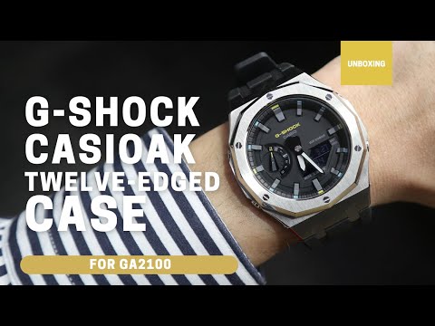 CasiOak GA2100 Twelve-Edge Silver Metal Bezel Fluorine Black Rubber Watch Strap Length for Casio G-Shock GA-2100/2110