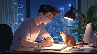 Cozy Night Lofi Music for Deep Focus 🌙 Study, Work & Writing Ambience with City View | Calm Beats