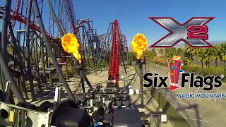 X2 Six Flags Magic Mountain| Synced Music￼| ON RIDE POV OCTOBER 2023 @amusefusion74