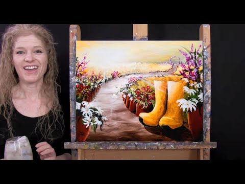 Learn How to Paint SUNRISE GARDEN WALKWAY with Acrylic - Paint & Sip at Home - Step by Step Tutorial
