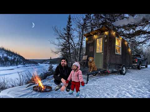FREEZING COLD NIGHT in a Tiny Cabin above a River!
