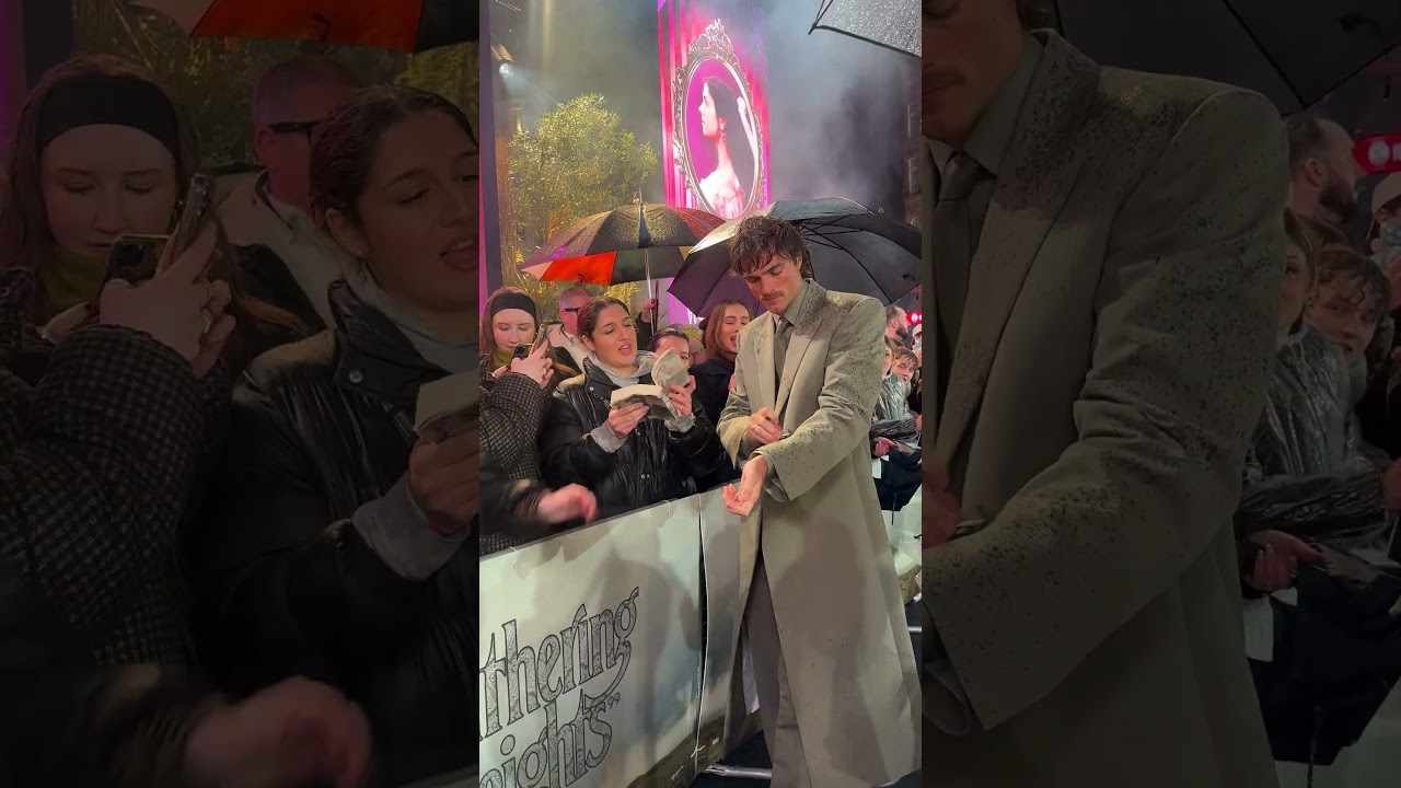 Man of the moment... Jacob Elordi takes to the Wuthering Heights black carpet in London.