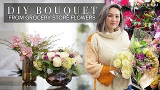 DIY FLOWER ARRANGEMENT under $30 with Grocery Store Flowers | Julie Khuu