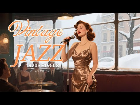 Vintage Winter Jazz ❤️ 1920s–1950s Old Jazz Singer In Elegant Snowy Café With Retro Style
