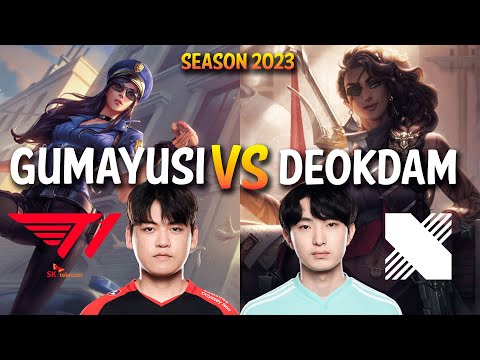 T1 Gumayusi vs DRX Deokdam - CAITLYN vs SAMIRA ADC - KR Ranked