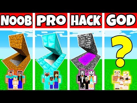 Minecraft: FAMILY SECRET BASE BUILD CHALLENGE - NOOB vs PRO vs HACKER vs GOD in Minecraft