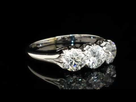 1950s 3-Stone 1.00ct Old European & Transitional Cut Diamond Engagement Ring
