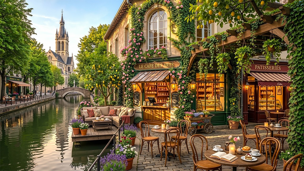 Outdoor Coffee Shop Ambience with Soft Jazz Music 🌿 Relaxing Jazz Piano Music for Work, Study