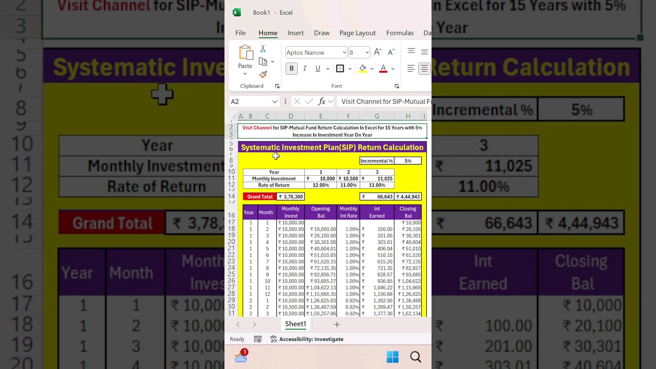 Systematic Investment Plan(SIP) Calculation In Excel For 3 years - Mutual Fund Return