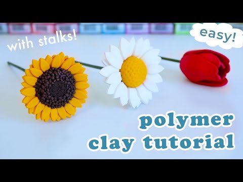 EASY! Polymer Clay FLOWERS Tutorial | DAISY TULIP SUNFLOWER (on stalks)