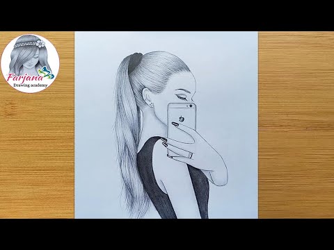 How to draw a girl taking a selfie -step by step || A girl with ponytail  hairstyle -Pencil sketch | Video & Photo