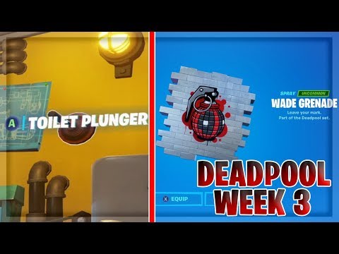 Fortnite DEADPOOL WEEK 3 CHALLENGES! PLUNGER LOCATION +TOILETS! (Deadpool Week 3!)