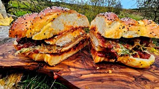 Download lagu A Giant Chicken Parm Sandwich, only a few people can eat the whole thing. ASMR Outdoor Cooking. mp3