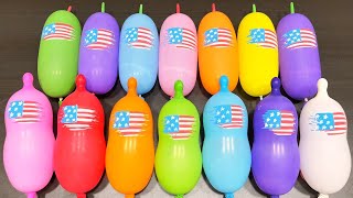 Slime mixing balloon characters: clear slime with American flag ASMR #39