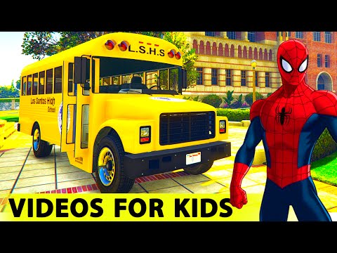 Color SCHOOL BUS SPIDERMAN Cartoon for Kids and FUNNY CARS /with Nursery Rhymes and Children's Songs Video