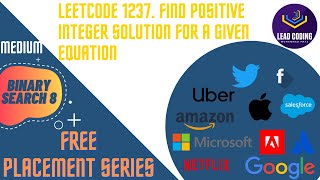 YouTube video 'Leetcode 1237. Find Positive Integer Solution for a Given Equation'
