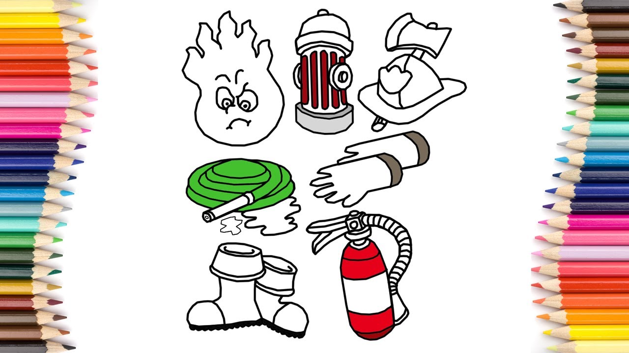 How to Draw Kit of Firefighter for Kids | Coloring Pages | Art Colors with Colored Markers