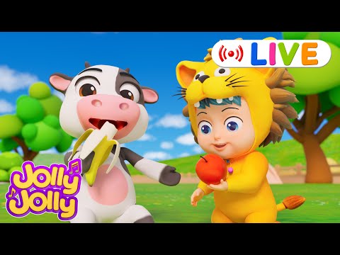 LIVE🔴Apple and Bananas + More - Learn Healthy Fruits | Jolly Jolly & Friends - Best Kids Songs!