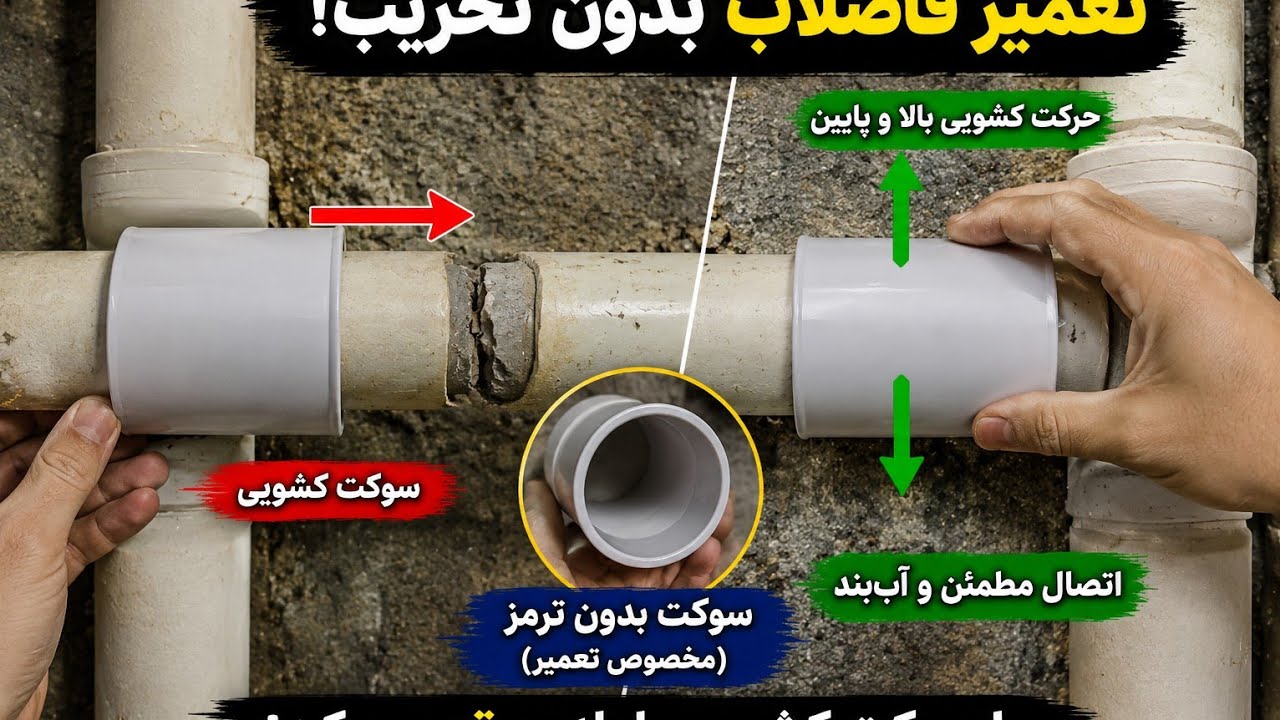 🔧 تعمیر سه‌راهی شکسته فاضلاب PVC با سوکت کشویی بدون ترمز | آموزش حرفه‌ای