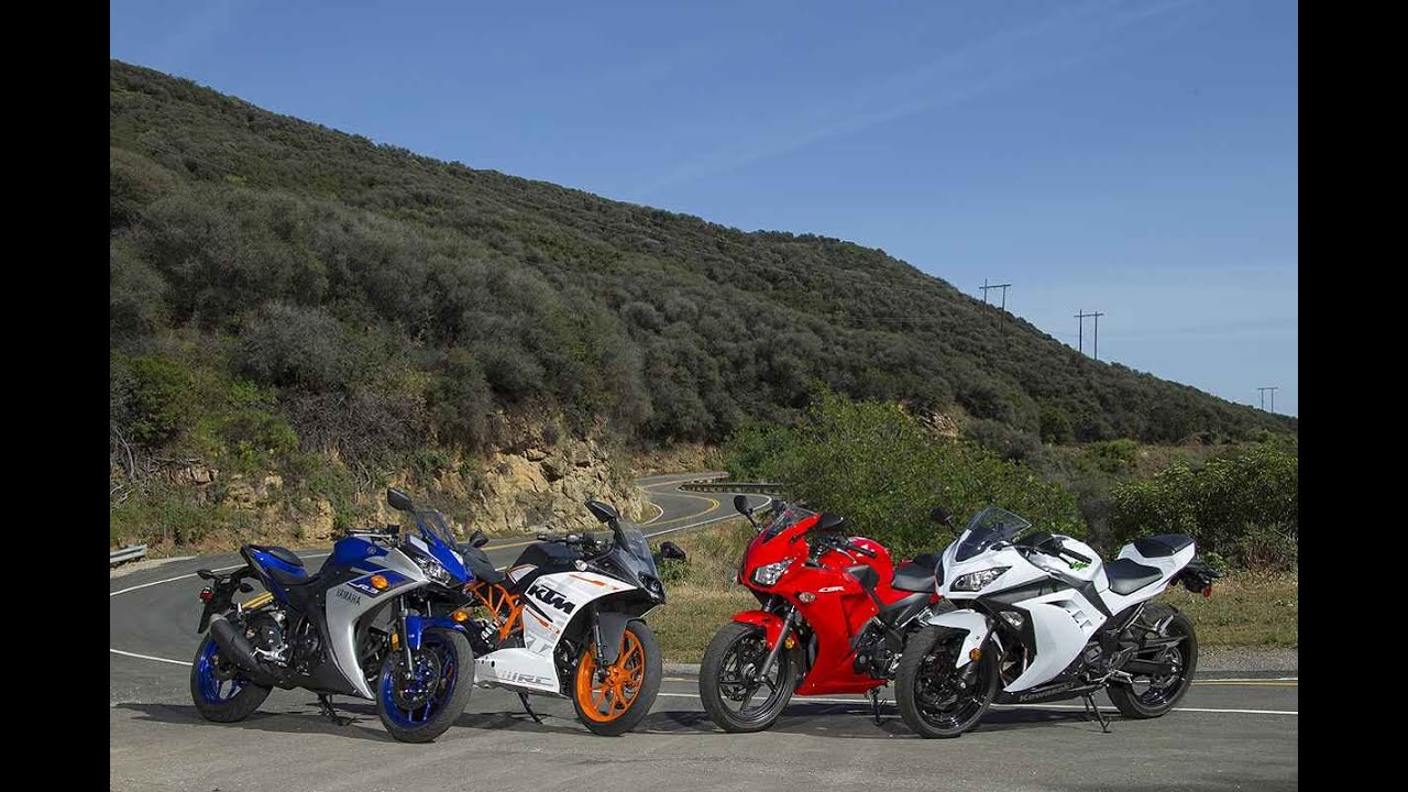 2015 SMALL SPORTBIKE SHOOTOUT | RC390 vs YZF-R3 vs CBR300R vs Ninja 300 | ON TWO WHEELS
