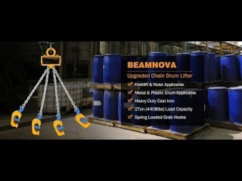 BEAMNOVA Upgraded Chain Drum Lifter 2 Ton / 4400lbs Loading Capacity for 55 Gallon Drums Forklift Hoist Crane Metal Plastic Barrel Double Lifting Chains, 4 Hooks & Chains