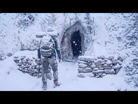 ALONE in a Blizzard: Building a Stone Fortress to Survive the Night.