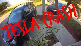 Tesla Model X crashing in Costa Mesa