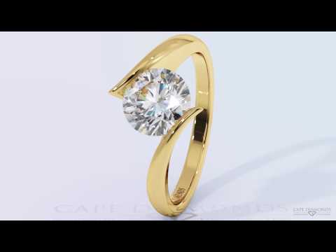 Spilt Band Twist Tension Round Cut Yellow Gold Diamond Engagement Rings - Cape Diamonds