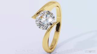 Spilt Band Twist Tension Round Cut Yellow Gold Diamond Engagement Rings - Cape Diamonds