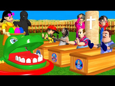 Scary Teacher 3D vs Squid Game Trying Turn Crocodile Teeth Challenge 6 Times Miss T vs Tani Winning