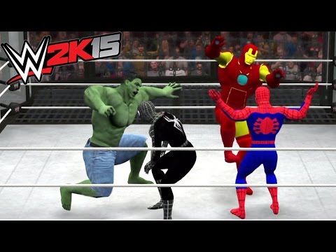WWE 2K15 - HULK VS BATMAN VS SPIDER MAN VS VENOM VS THOR VS IRON MAN - ELIMINATION CHAMBER MATCH