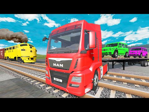 Flatbed Trailer Truck - Bus vs Deep Water - Crane Truck Bus Rescue - BeamNG.Drive