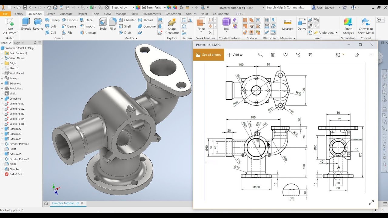 Inventor 2020 Tutorial  #113 | 3D Modeling Basic