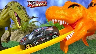 UNBOXING FIRE PIONEER DOWNHILL SPRINT DINOSAUR CHASE WITH T-REX