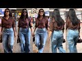 Baapre Fully Glam Mrunal Thakur FlaunNts Her Huge Figur In Brown Shirt With Casual Jeans Airpor