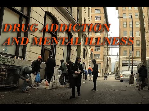 (4K).  Mental Illness and Homelessness Mess at East Hastings St. Vancouver. Feb 4, 2023.