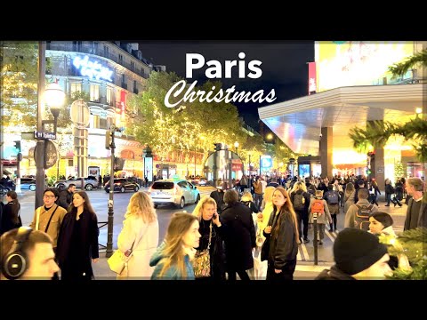 Paris France, Christmas in Paris, Galeries Lafayette - Walking Tour, 4K HDR 60 fps